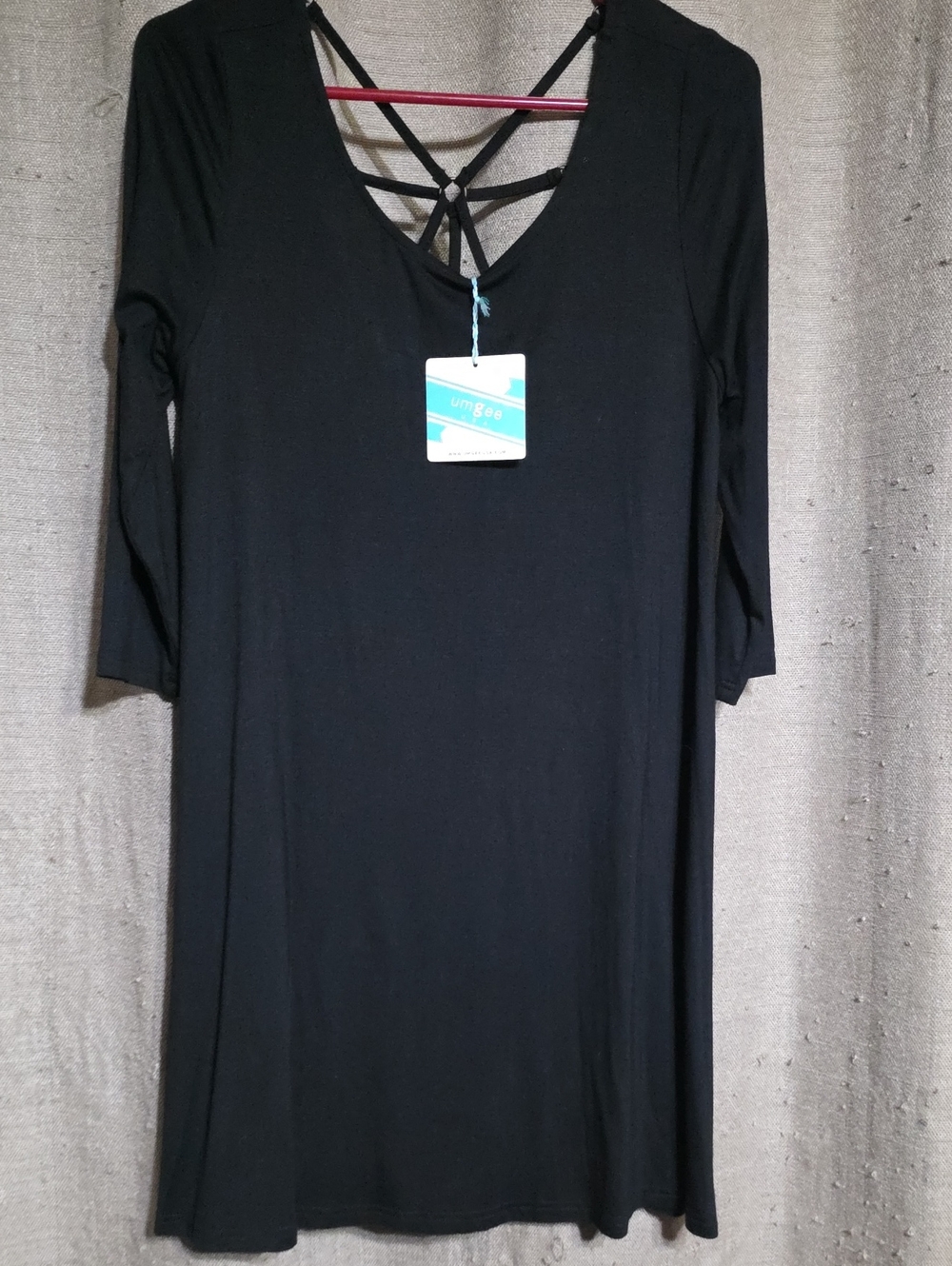 NWT Umgee SZ S Black 3/4 Sleeve Mini Dress with Strappy Back